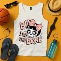 Bad Two The Bone Cute Skull Girl With Bow Halloween  Tank Top thumb 4