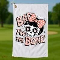 Bad Two The Bone Cute Skull Girl With Bow Halloween  Golf Towel thumb 1