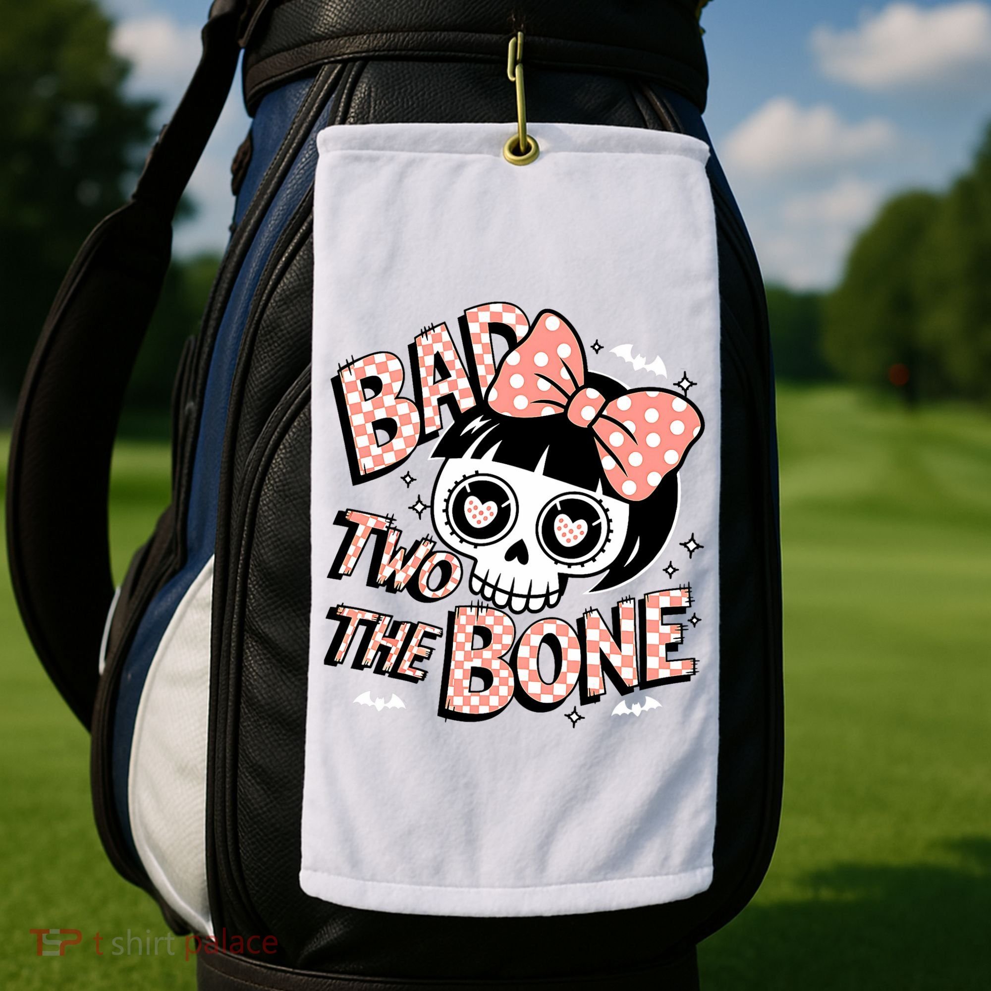 Bad Two The Bone Cute Skull Girl With Bow Halloween  Golf Towel