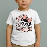 Bad Two The Bone Cute Skull Girl With Bow Halloween  Toddler T-Shirt thumb 2