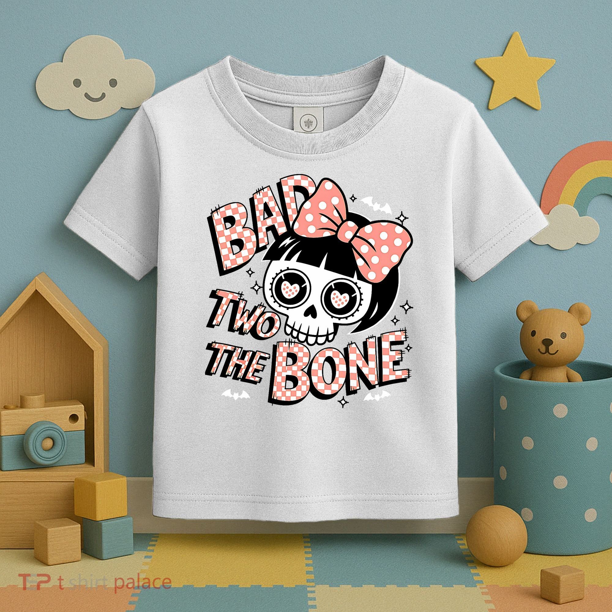 Bad Two The Bone Cute Skull Girl With Bow Halloween  Toddler T-Shirt