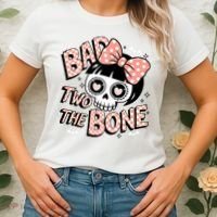 Bad Two The Bone Cute Skull Girl With Bow Halloween  Women's T-Shirt thumb 2