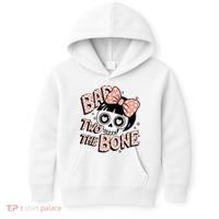 Bad Two The Bone Cute Skull Girl With Bow Halloween  Kids Hoodie thumb 0