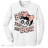 Bad Two The Bone Cute Skull Girl With Bow Halloween  Kids Long Sleeve Shirt thumb 0