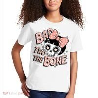 Bad Two The Bone Cute Skull Girl With Bow Halloween  Kids T-Shirt thumb 2