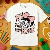 Bad Two The Bone Cute Skull Girl With Bow Halloween  Kids T-Shirt thumb 3