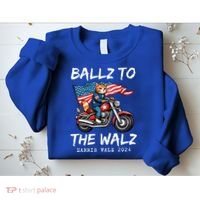 Ballz To The Walz Cat Motorcycle Liberal Vote Kamala Harris Sweatshirt thumb 2