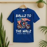 Ballz To The Walz Cat Motorcycle Liberal Vote Kamala Harris T-Shirt thumb 2