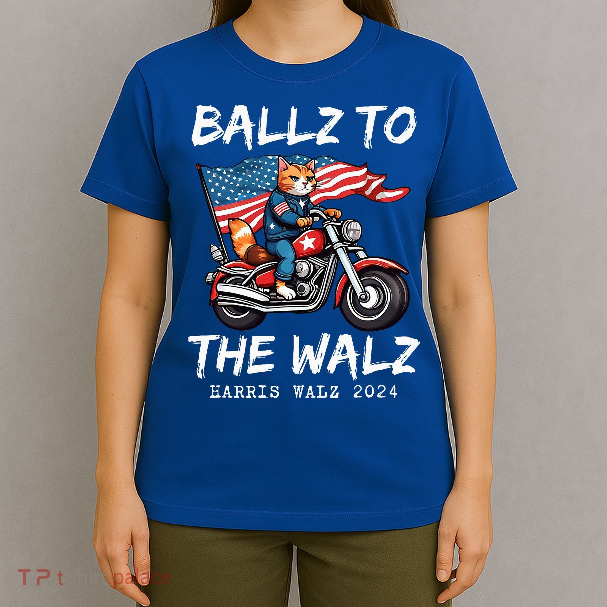 Ballz To The Walz Cat Motorcycle Liberal Vote Kamala Harris T-Shirt
