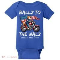 Ballz To The Walz Cat Motorcycle Liberal Vote Kamala Harris Baby Bodysuit thumb 0