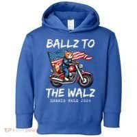 Ballz To The Walz Cat Motorcycle Liberal Vote Kamala Harris Toddler Hoodie thumb 0