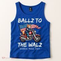 Ballz To The Walz Cat Motorcycle Liberal Vote Kamala Harris Tank Top thumb 2