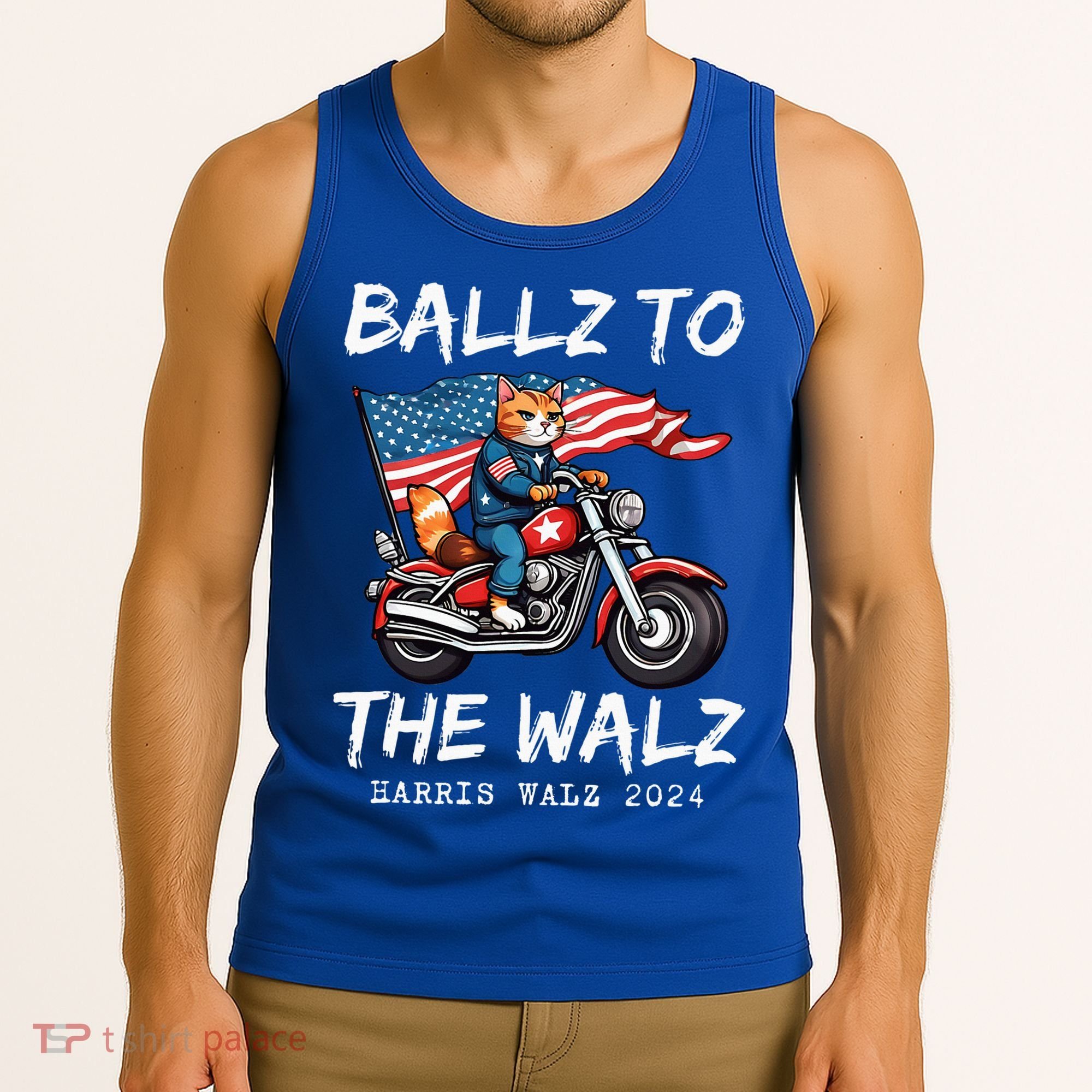 Ballz To The Walz Cat Motorcycle Liberal Vote Kamala Harris Tank Top