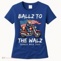 Ballz To The Walz Cat Motorcycle Liberal Vote Kamala Harris Women's T-Shirt thumb 0