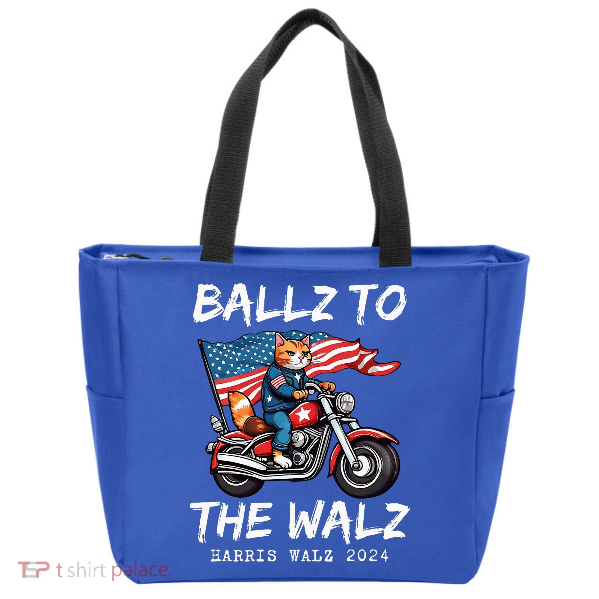 Ballz To The Walz Cat Motorcycle Liberal Vote Kamala Harris Tote Bag