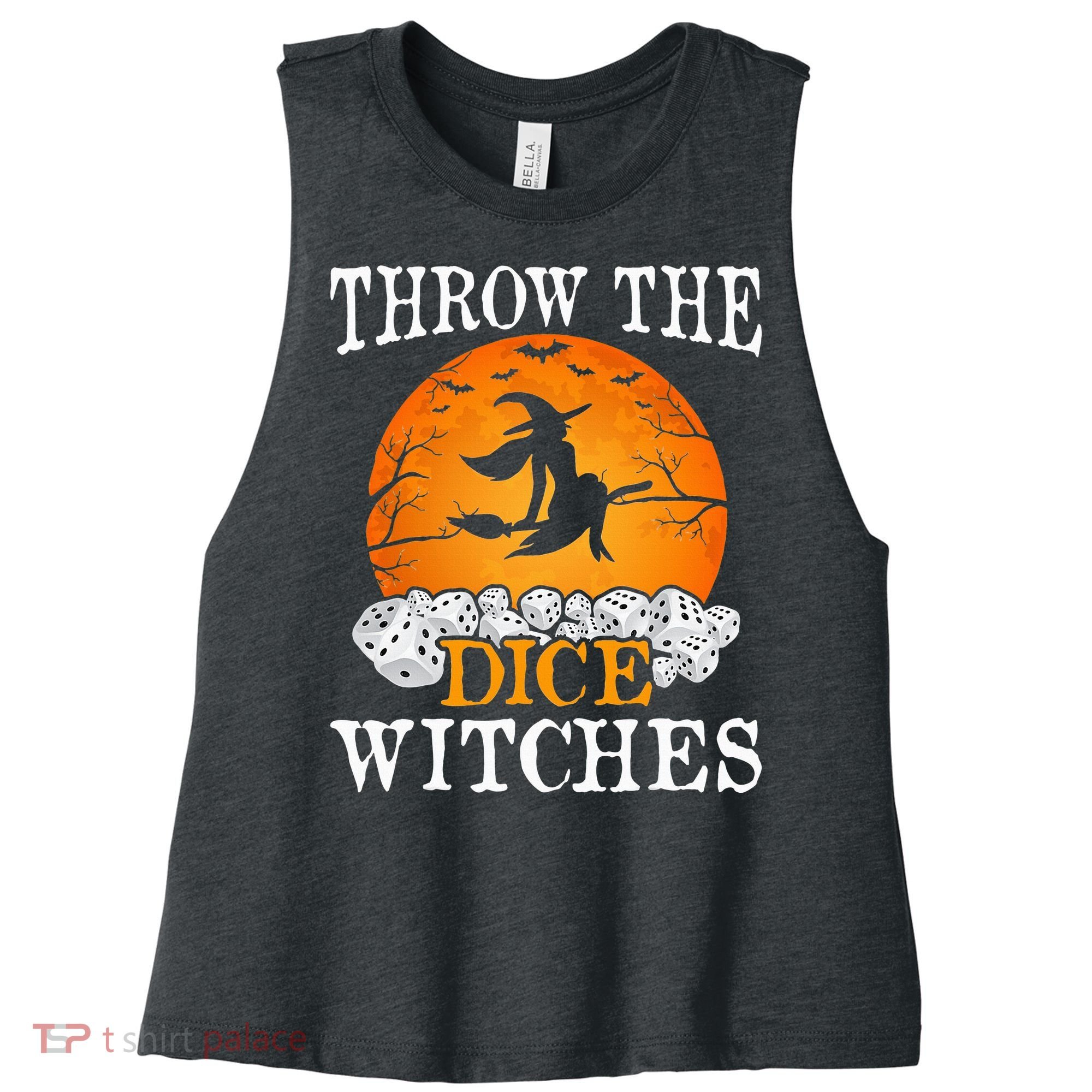 Bunco Throw the Dice Witches Bunco Game Lover Halloween Women's Racerback Cropped Tank