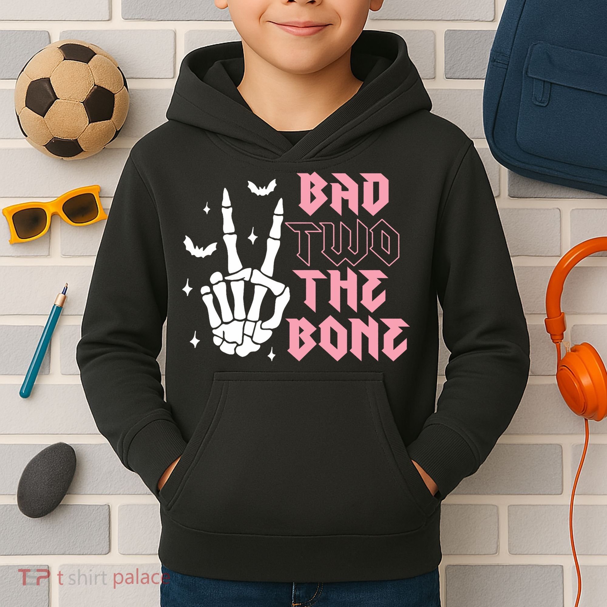 Bad Two The Bone Birthday 2nd 2 Years Old Birthday Kids Hoodie