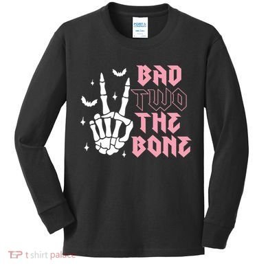 Bad Two The Bone Birthday 2nd 2 Years Old Birthday Kids Long Sleeve Shirt