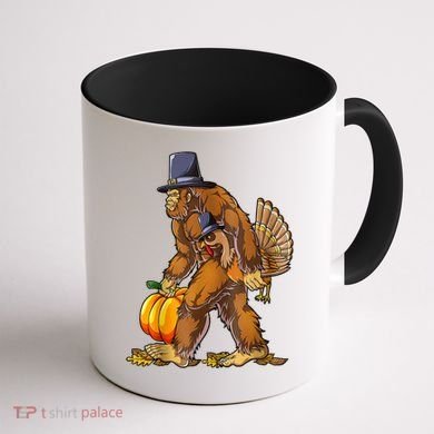 Bigfoot Turkey Thanksgiving Funny Holiday Coffee Mug back