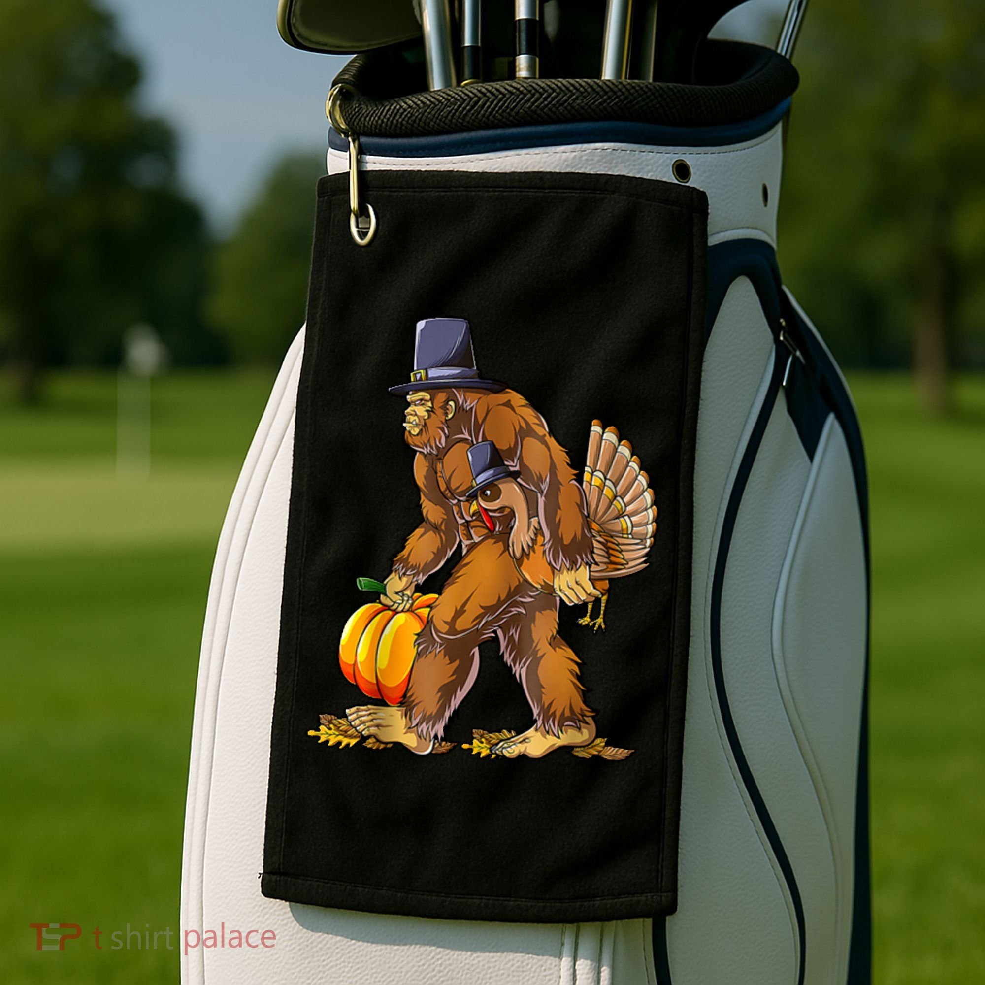 Bigfoot Turkey Thanksgiving Funny Holiday Golf Towel