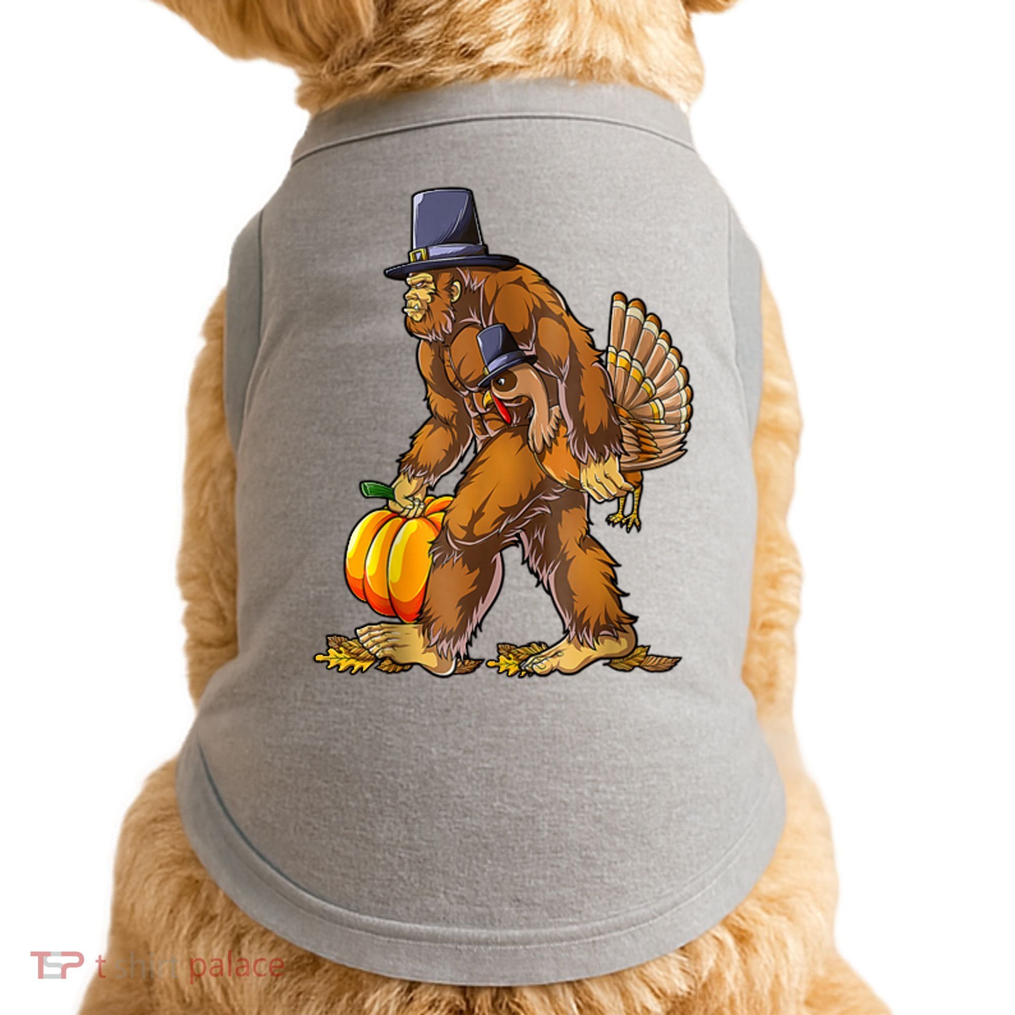 Bigfoot Turkey Thanksgiving Funny Holiday Doggie Tank