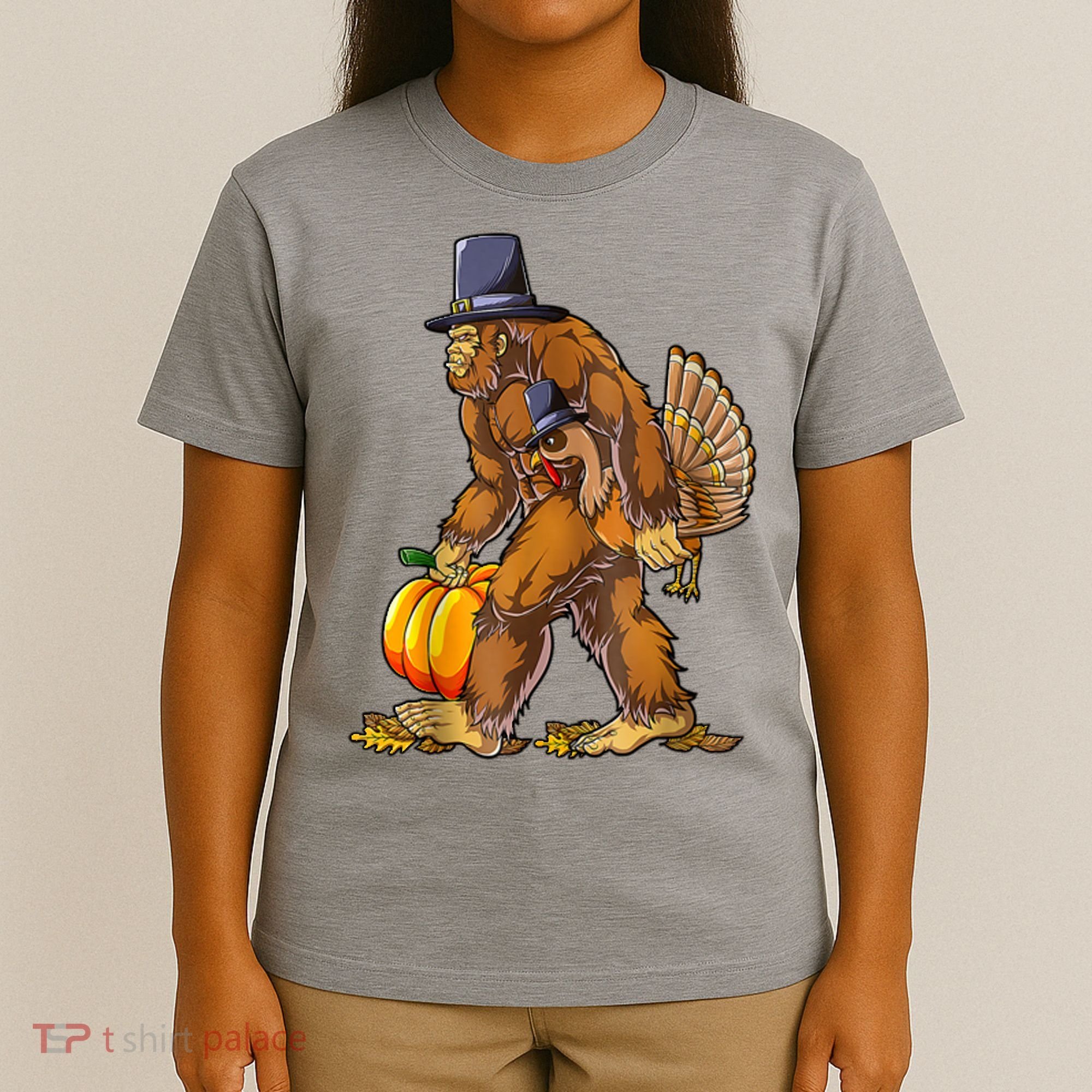 Bigfoot Turkey Thanksgiving Funny Holiday T-Shirt