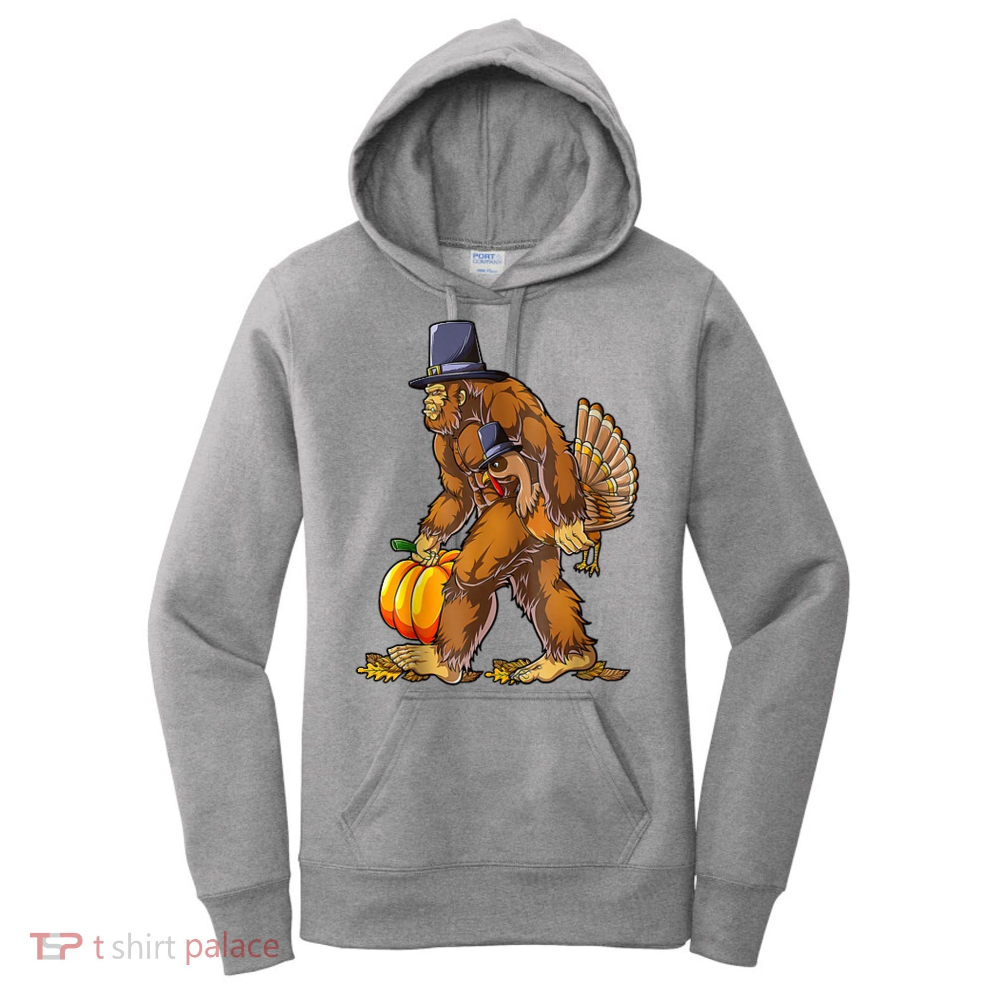 Bigfoot Turkey Thanksgiving Funny Holiday Women's Hoodie