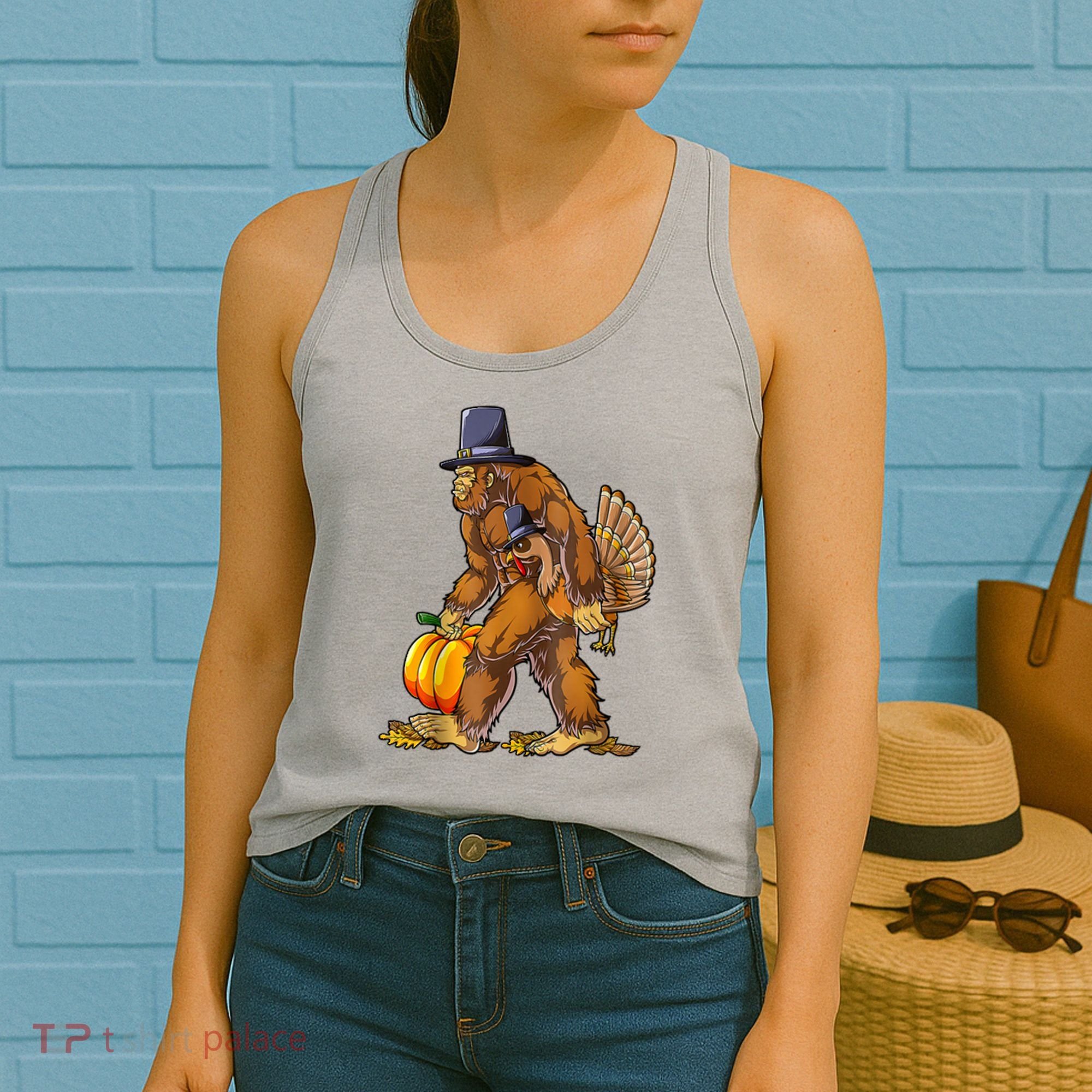 Bigfoot Turkey Thanksgiving Funny Holiday Women's Tank Top