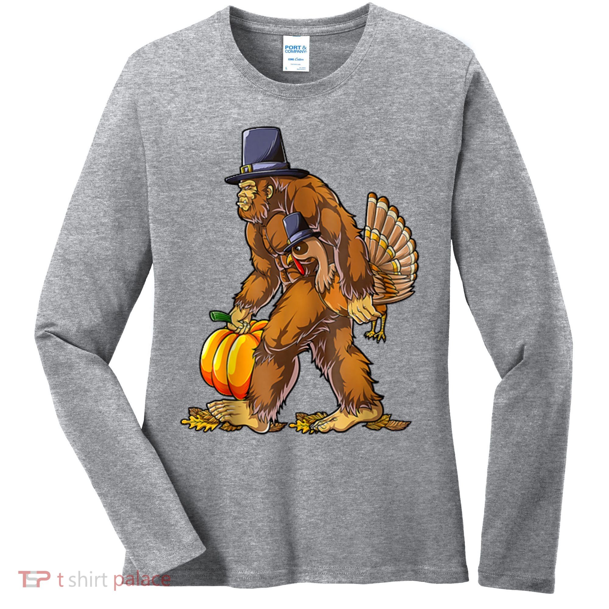 Bigfoot Turkey Thanksgiving Funny Holiday Women's Long Sleeve Shirt