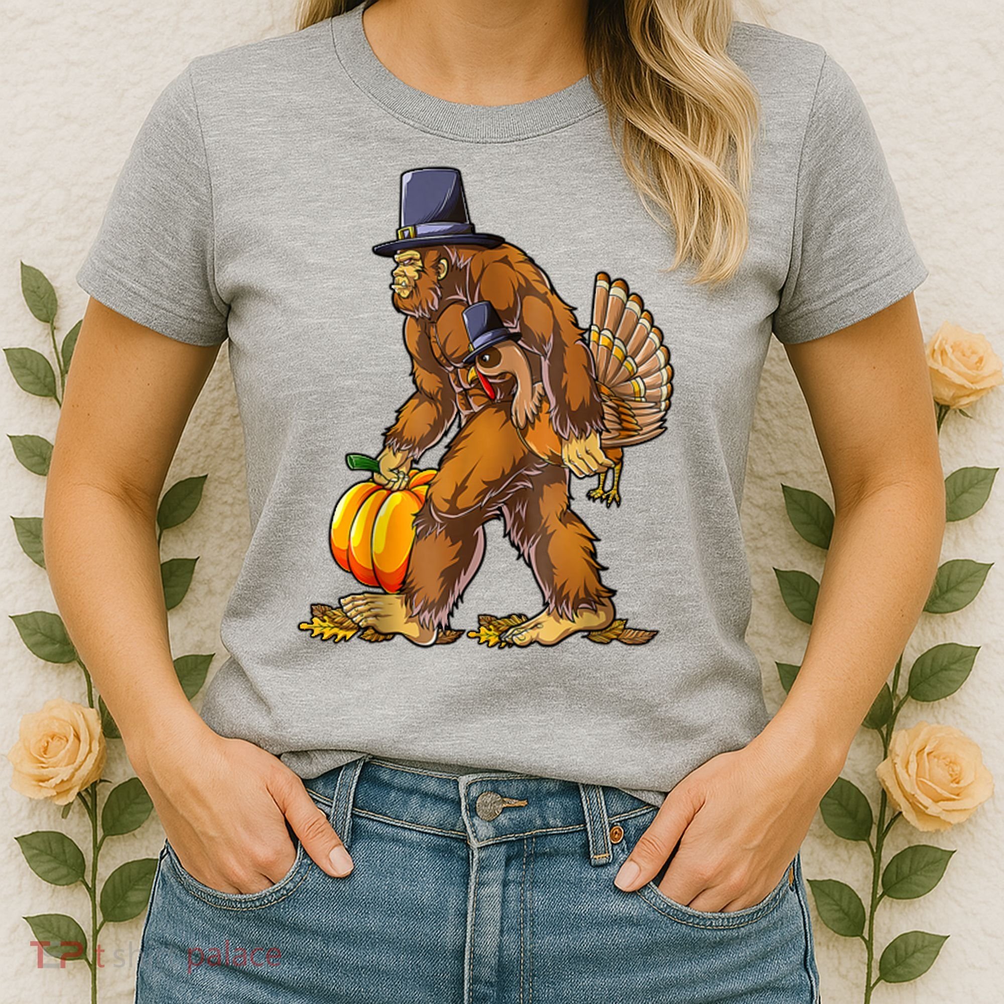 Bigfoot Turkey Thanksgiving Funny Holiday Women's T-Shirt