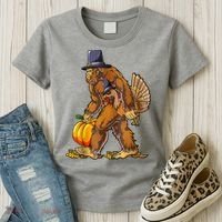 Bigfoot Turkey Thanksgiving Funny Holiday Women's T-Shirt thumb 3