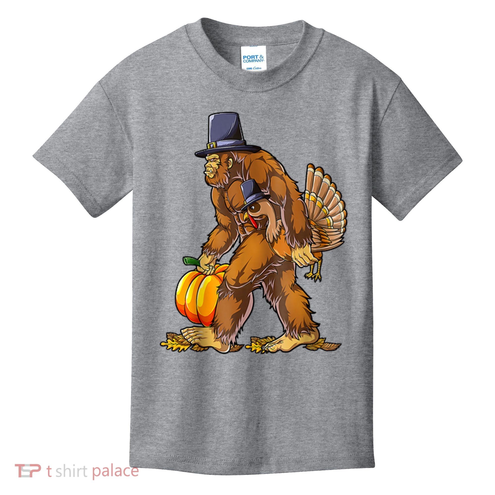 Bigfoot Turkey Thanksgiving Funny Holiday Kids T-Shirt