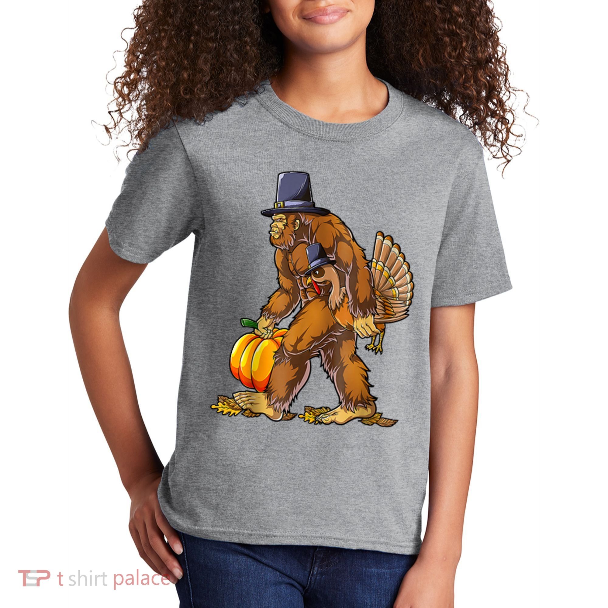 Bigfoot Turkey Thanksgiving Funny Holiday Kids T-Shirt