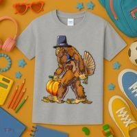 Bigfoot Turkey Thanksgiving Funny Holiday Kids T-Shirt thumb 3