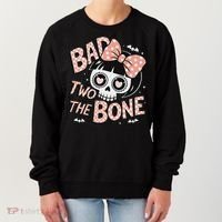Bad Two The Bone Cute Skull Girl With Bow Halloween Women's Sweatshirt thumb 0