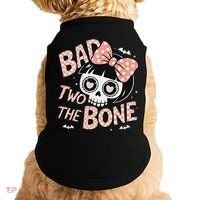 Bad Two The Bone Cute Skull Girl With Bow Halloween Doggie Tank thumb 0