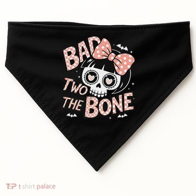 Bad Two The Bone Cute Skull Girl With Bow Halloween USA-Made Doggie Bandana