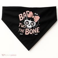 Bad Two The Bone Cute Skull Girl With Bow Halloween USA-Made Doggie Bandana thumb 0