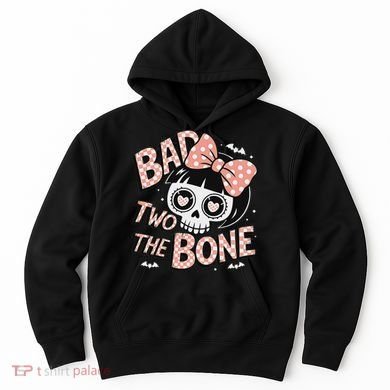 Bad Two The Bone Cute Skull Girl With Bow Halloween Hoodie