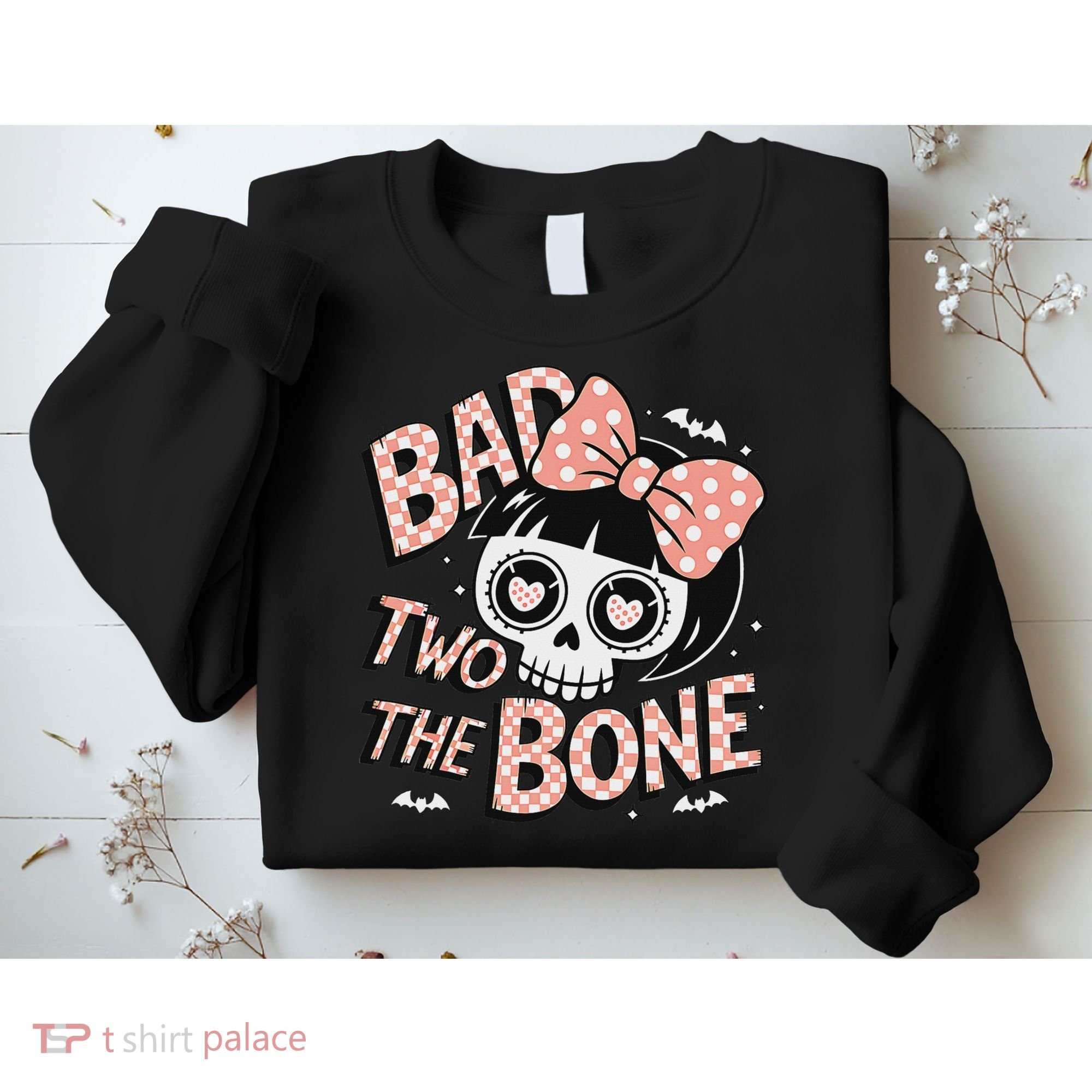 Bad Two The Bone Cute Skull Girl With Bow Halloween Sweatshirt