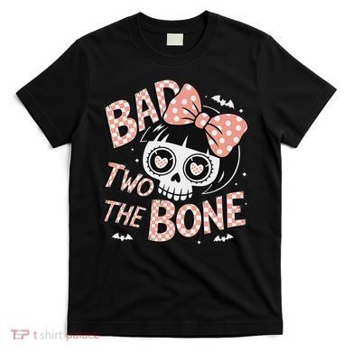 Bad Two The Bone Cute Skull Girl With Bow Halloween T-Shirt