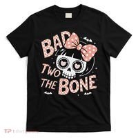 Bad Two The Bone Cute Skull Girl With Bow Halloween T-Shirt thumb 0
