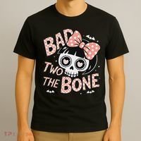 Bad Two The Bone Cute Skull Girl With Bow Halloween T-Shirt thumb 3