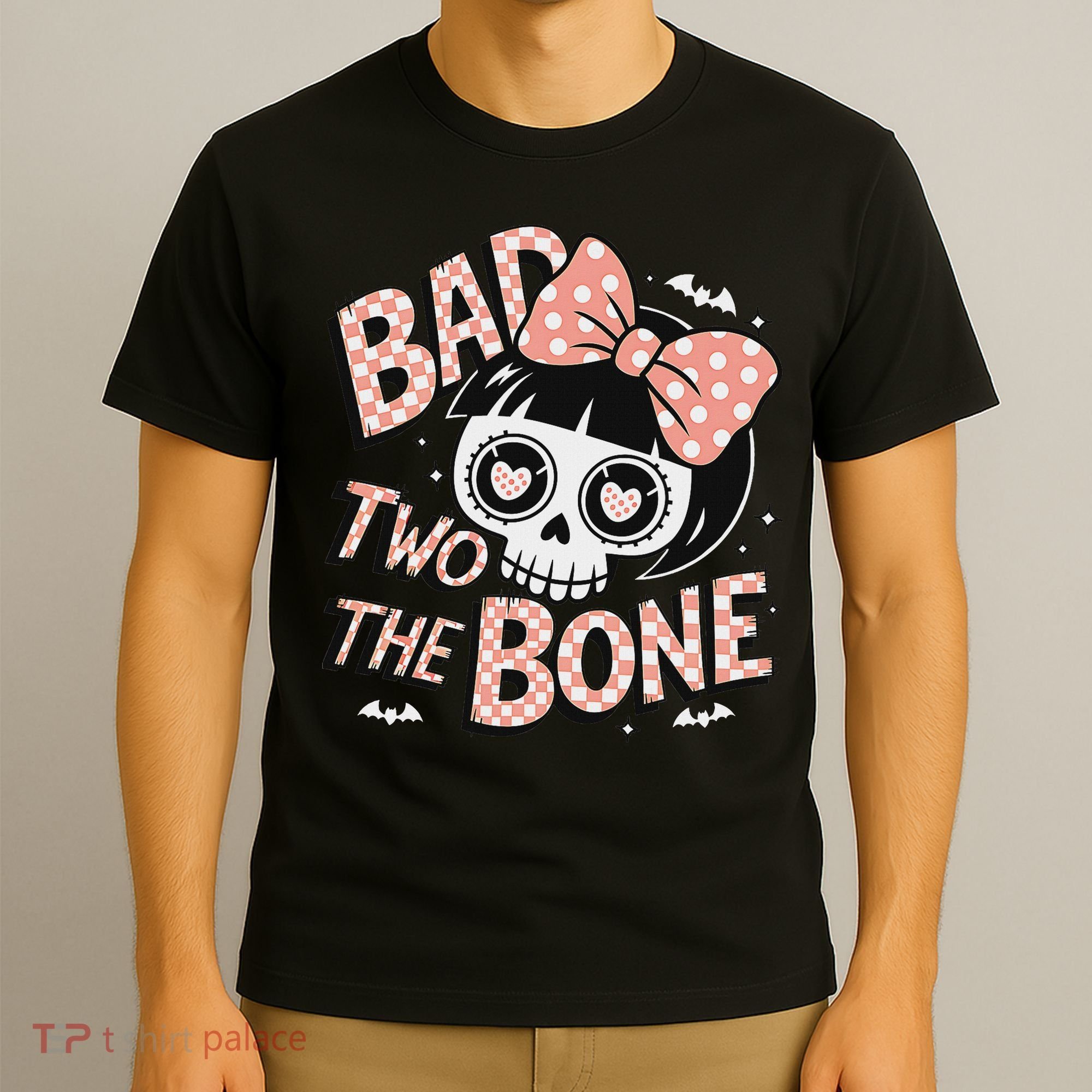 Bad Two The Bone Cute Skull Girl With Bow Halloween T-Shirt