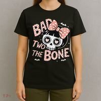 Bad Two The Bone Cute Skull Girl With Bow Halloween T-Shirt thumb 4