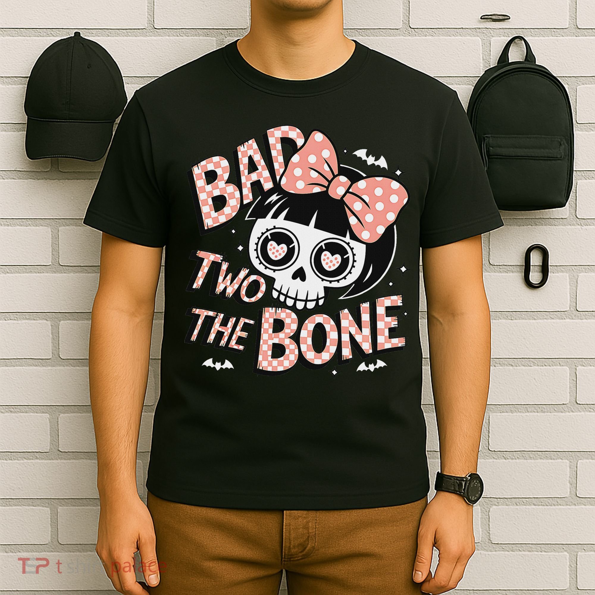 Bad Two The Bone Cute Skull Girl With Bow Halloween T-Shirt