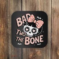 Bad Two The Bone Cute Skull Girl With Bow Halloween Coaster thumb 0