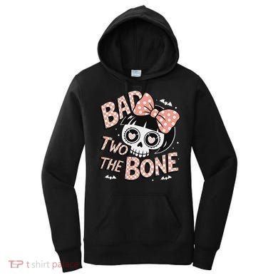 Bad Two The Bone Cute Skull Girl With Bow Halloween Women's Hoodie