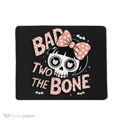 Bad Two The Bone Cute Skull Girl With Bow Halloween Mousepad
