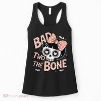 Bad Two The Bone Cute Skull Girl With Bow Halloween Women's Tank Top thumb 0
